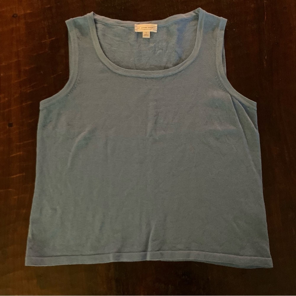 St. John Sport SZ L Santana Knit Tank Shell BLUE Scoop Neck Sleeveless Top